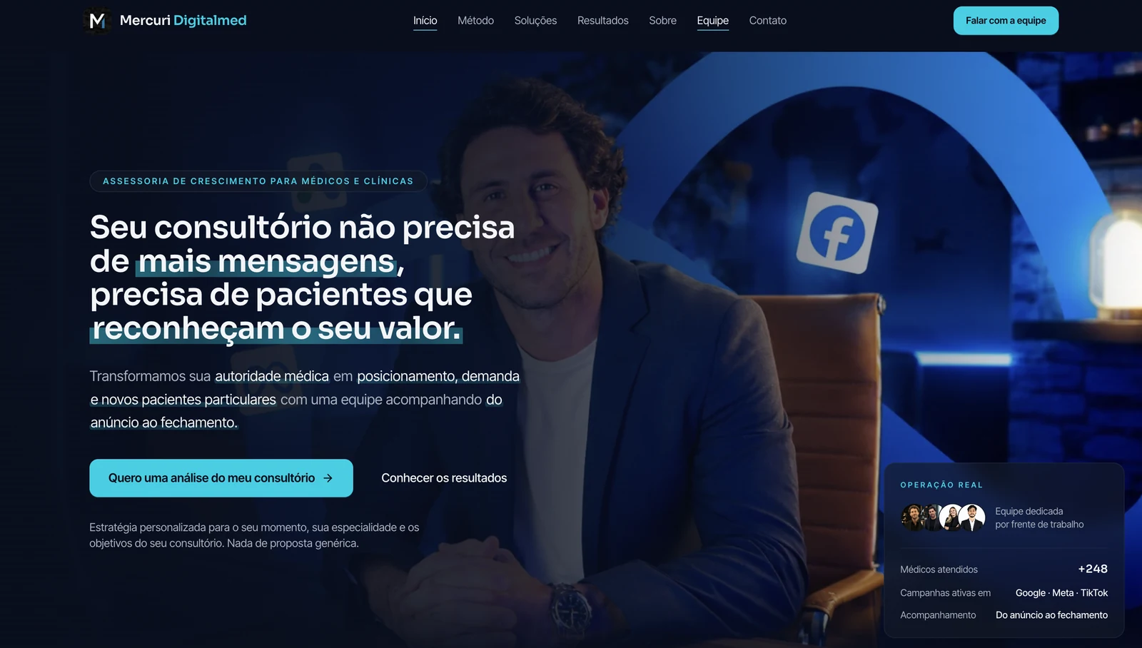 Hero de site médico desenvolvido pela Mercuri — projeto 4 de 11